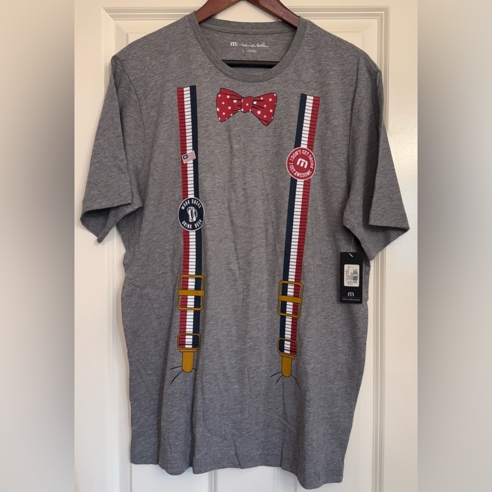 NWT Travis Matthew Men’s Gray with suspenders Graphic Cotton T Shirt Size Large - Picture 8 of 8
